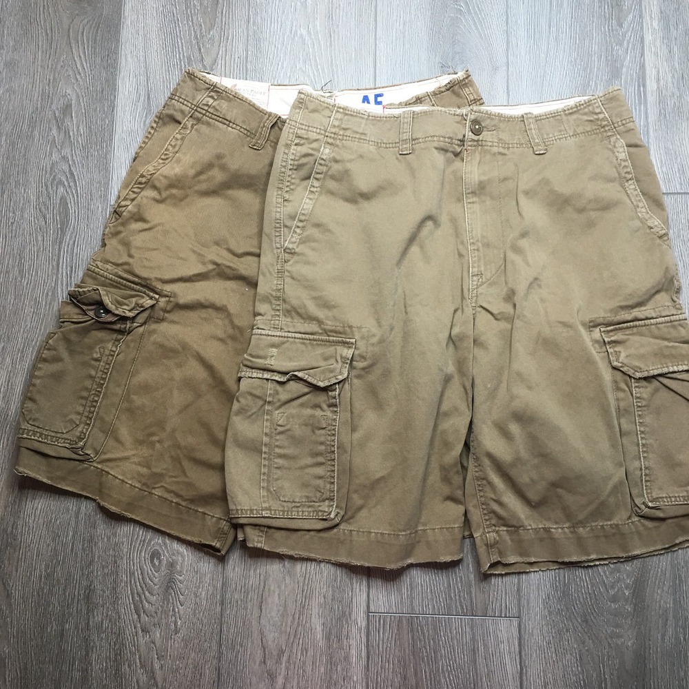 American Eagle Outfitters 2 Piece Cotton Flat Front Cargo Shorts Khaki 33